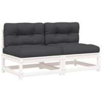 vidaXL Sofás jardín sin reposabrazos con cojines 2 uds madera de pino Marrón y gris, Natural y negro, Pino blanco Conjunto Terraza Muebles Jardín Exterior Juego de Muebles de jardín Mueble Jardín Exterior Muebles de Salon Exterior - details 2