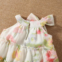 Vestido De Verano Para Bebés Niñas Estilo Florido Con Lazo En El Cuello Y Patrón De Flores Vestido Casual De Poliéster Para Niñas De 0 a 3 Años - details 8