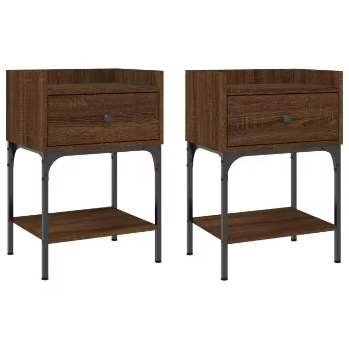 vidaXL Mesita noche 2 unidades madera ingeniería 40,5x31x60 cm Negro, Roble Sonoma, Roble ahumado Mesita habitacion mesitas de noche dormitorio para Salón, Estudio, Mesa Auxiliar - 1