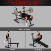 HOMCOM Banco de Musculación Multifuncional Plegable, Banco de Pesas, Press Banca con Soporte para Barras Ajustable y Estación de Dips, Carga 220 kg, para Entrenamiento Completo en Casa Gimnasio - details 3