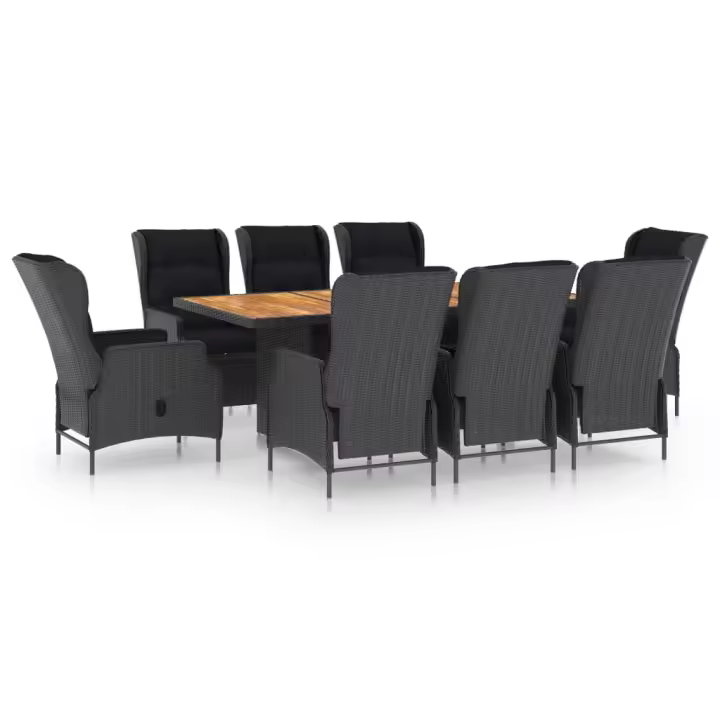 vidaXL Set comedor jardín 9 pzas y cojines ratán sintético gris oscuro - 1