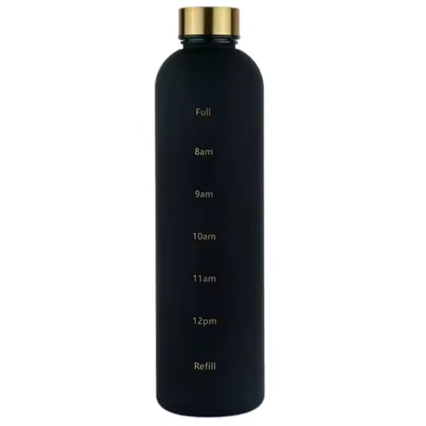 Botella de Agua Minimalista Motivacional con Marcador de Tiempo 1000ml Negro - 1