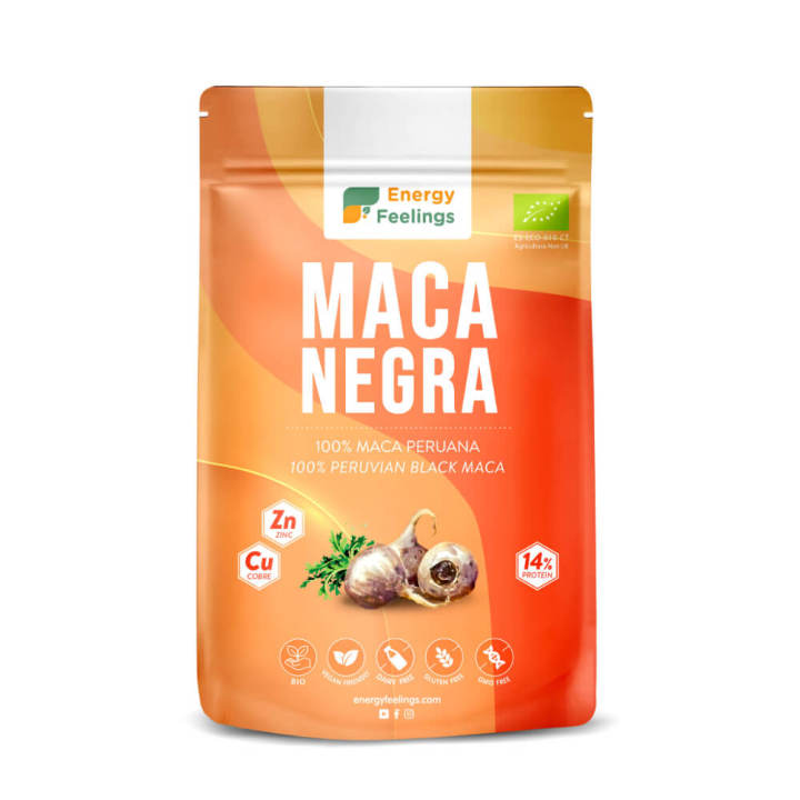 Energy Feelings Maca Negra Pura Eco Peruana 500g, Black Maca en Polvo para Hombre y Mujer, Vitaminas contra Cansancio