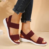Sandalias De Mujer De Tejido Elástico Con Tacón Bajo Y Plataforma No Disponible Cómodas Y Ligeros Para Caminar En Verano Talla Real Adecuada Estilo Fashion - details 8