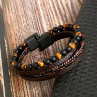 Pulsera Volcánica De Piedra Con Cuero Y Tratamiento Magnético Para Alivio Del Emancipación Pulsera De Salud Para Hombres - details 7