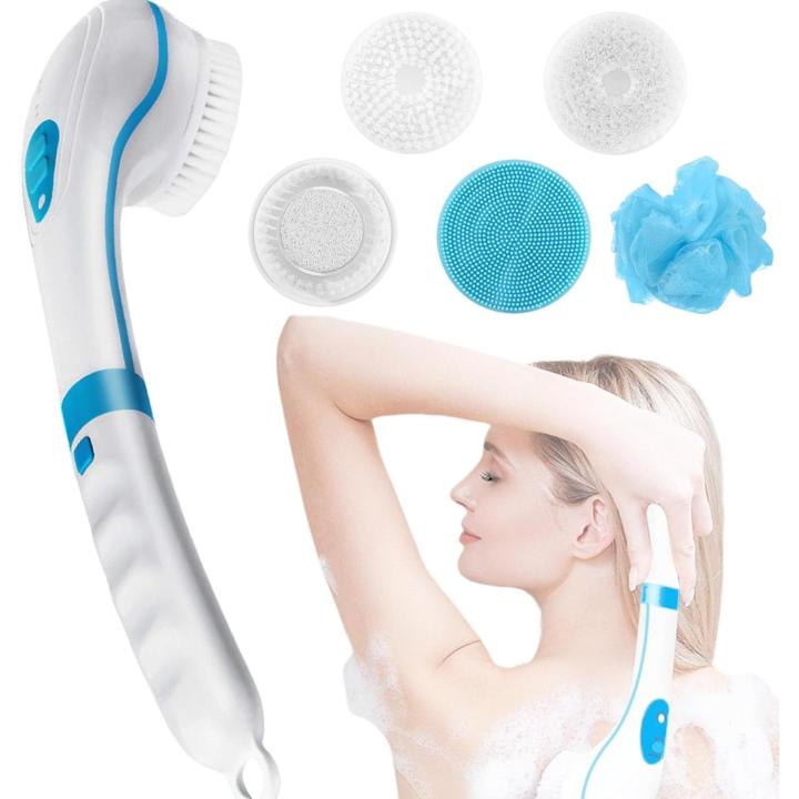 Brosse De Douche éLectrique, Brosse Rotative Pour La Peau Avec 5 Têtes De Brosse, Avec Long Manche Brosse Exfoliante Corps à 360°, Brosse De Nettoyage étanche IPX7 à 6 Vitesses, Brosse Dos