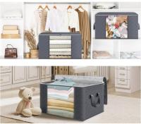 3-Pack Large Capacity Foldable Fabric Storage Bins - Ideal for Bedding, Clothes, Pillows, Quilts - Perfect for Home, Bedroom, Dorm, Spa Wardrobes - Grey Woven Material, No Electricity Needed - details 1