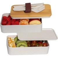 Fiambrera comida trabajo de dos compartimentos libre de BPA, fiambrera infantil comida recreo, fiambrera bento con dos compartimentos de 600ml cada uno total 1200ml, tupper comida trabajo (Blanco) de Other - details 1