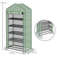 Outsunny Invernadero de Jardín de 5 Niveles Invernadero Resistente con 1 Puerta con Cremallera Anti-UV Diseño Ensanchado y Estantes para Cultivo de Plantas en Terraza Patio 90x49x193 cm - details 2