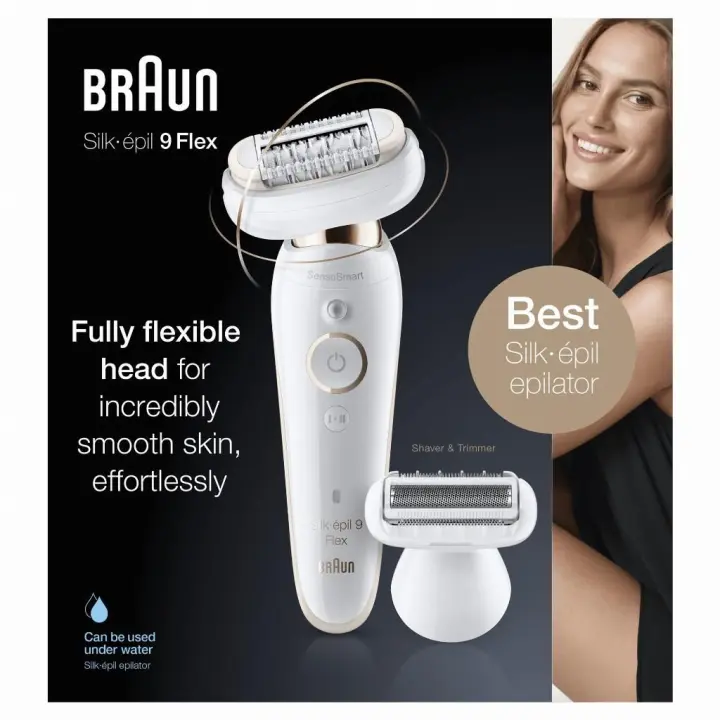 Braun Silk-épil 9 Flex 9-002 - Depiladora mujer eléctrica con cabezal flexible, mango antideslizante, control de presión para depilación fácil, inalámbrico, en seco y mojado, cabezal de rasurado, cabezal ancho con 40 pinzas, mango fino - 1