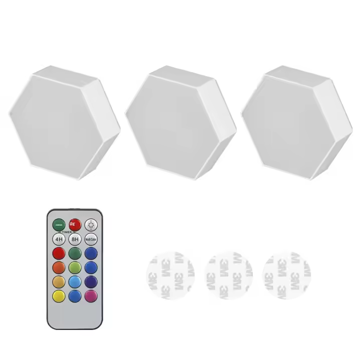 Luz De Noche LED Creativa En Forma De Hexágono Con Control Remoto Para Decoración DIY De Habitación Y Dormitorio Color Variado Y Ajustable - 1
