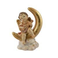 Figura decorativa resina angelito encima de la Luna con instrumento musical con detalles dorados multicolor 14 cm de Alto - ideal para decoración y regalo - details 1