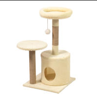 Torre Rascador para Gatos con Casa, 76 cm de Alto, Plataformas y Juguete Colgante, Color Beige - details 2