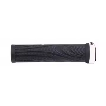 Puños de manillar de goma con cierre blanco de aluminio de M-wave-para manillar MTB / montaña con cierre lock-on de tornillo - 1
