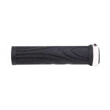 Puños de manillar de goma con cierre blanco de aluminio de M-wave-para manillar MTB / montaña con cierre lock-on de tornillo - 1
