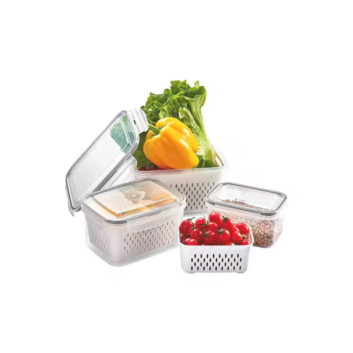 Juego de 4 fiambreras para refrigerador, fiambreras para Frutas y verduras con tapa, organizador para refrigerador, cajas para ensaladas, Bayas, almacenamiento para Dura y Frutas - 1