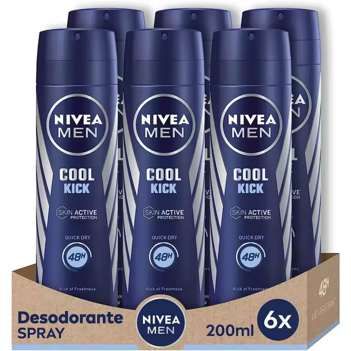 Nivea Desodorante Spray 200 ml. Men Cool Kick en Pack de 6 (6 x 200 ml)【ROUA】 - 1
