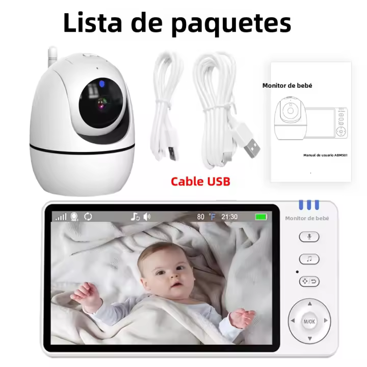 Monitor De Video Para Bebé 5 Pulgadas Con Zoom 4X Cámara Babyphone Vigilancia De Niños Visión Nocturna Audio Bidireccional Alarma De Llorido Potencia Guardada Multireceptor - 1