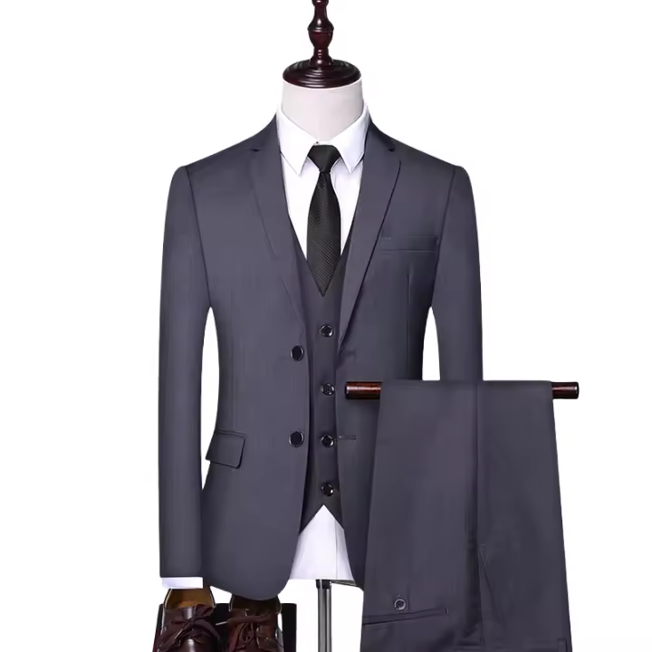 Traje Formal Para Hombre S-6XL Con Chaleco Y Pantalones Traje De Novia Elegante Para Trabajo Y Oficina En Color Sólido Talla Slim Material Poliéster Y Viscosa - 1