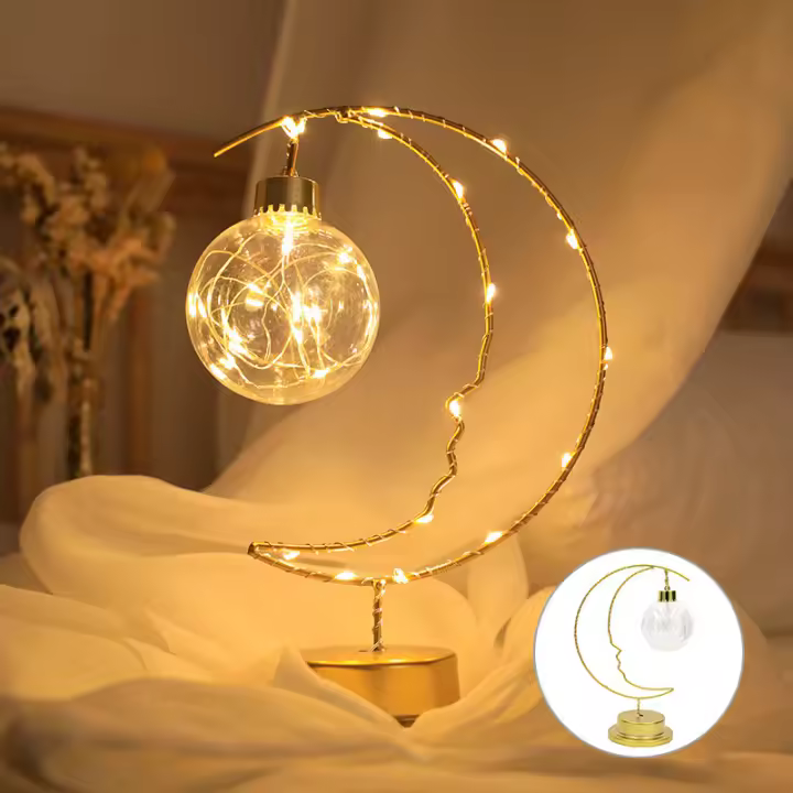 Lámpara Nocturna LED En Forma De Luna Y Estrella Decoración Para El Hogar Material De Hierro Pequeño Regalo Con Luz De Corazón - 1