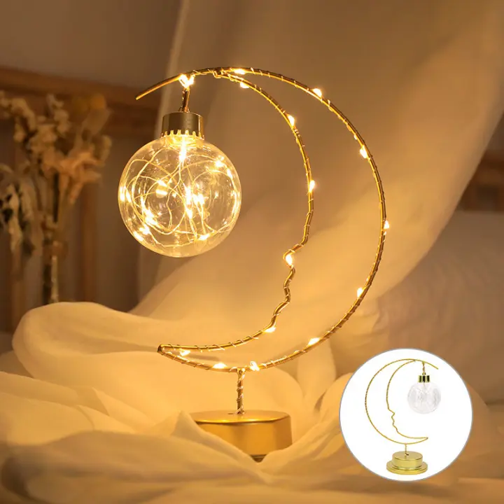 Lámpara Nocturna LED En Forma De Luna Y Estrella Decoración Para El Hogar Material De Hierro Pequeño Regalo Con Luz De Corazón - 1