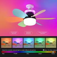Ventilador de techo LED de 52 cm con luces, E26/E27, 40 W, luz con control remoto, 3 velocidades, temporizador, RGB regulable, 6 aspas, lámpara para dormitorio, sala de estar y oficina. - details 0