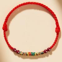 Pulsera De Hilo Rojo Para Mujeres Y Hombres Con Cuentas De Cinnabar Y Cordón Tejido Tíbet Budista Joyería De Muñeca Artesanal - details 4