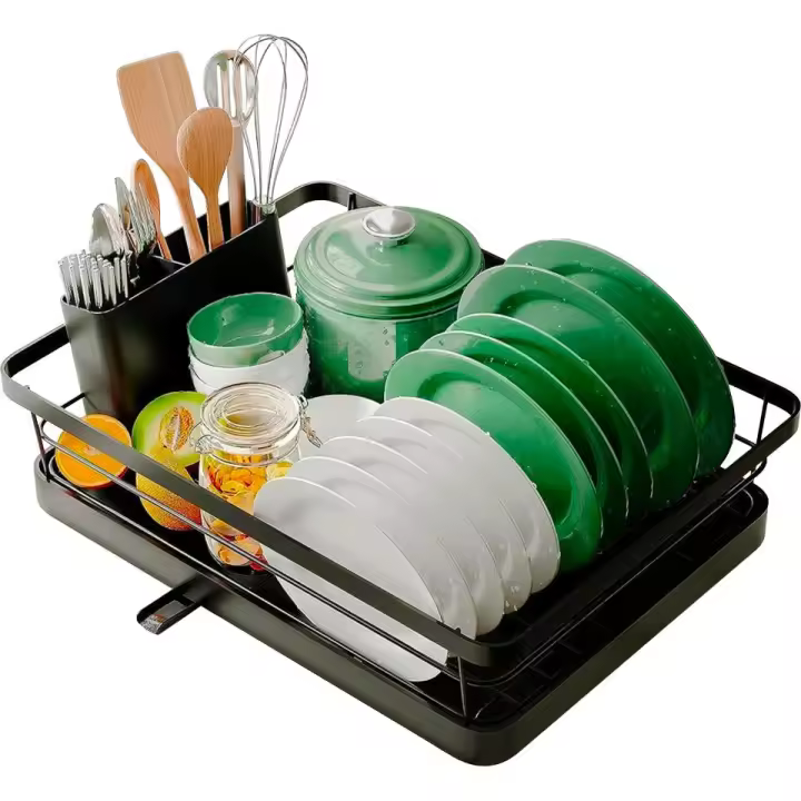 Escurreplatos Inoxidable 41,5×31×15,5 cm – Escurridor de Platos con Drenaje 360° Giratorio, Soporte Extraíble para Cubiertos y Portavasos – Encimera Seca y Organizada - 1