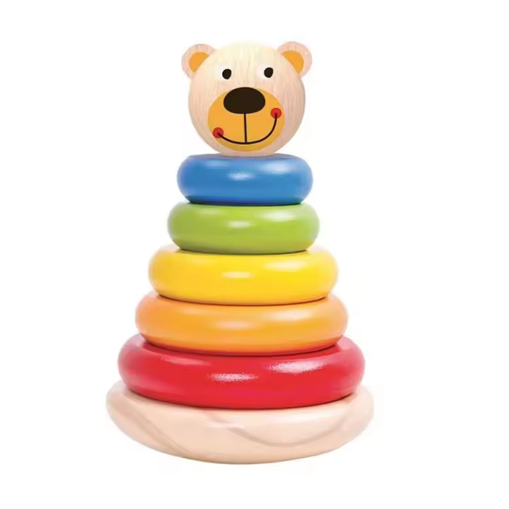 Torre de osito apilable de madera con piezas de colores - 1