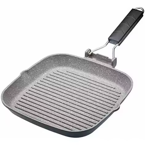 MasterClass Plancha Antiadherente con Mango Plegable Apta para Inducción, 24 cm (9.5”), Aluminio, Negro - 1