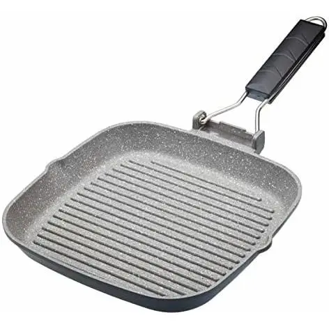 MasterClass Plancha Antiadherente con Mango Plegable Apta para Inducción, 24 cm (9.5”), Aluminio, Negro - 1