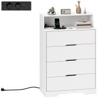 HOMCOM Cómoda de 4 Cajones con Estación de Carga, Cajonera para Dormitorio con Puerto USB, Puerto USB-C, Estante Abierto, 80x40x120 cm, Blanco - details 0