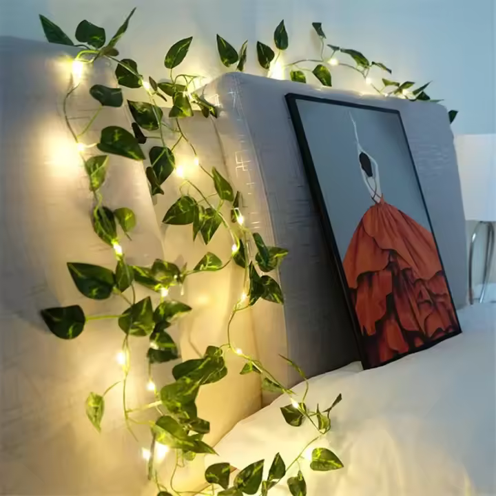 Luces De Hilo De Ivy Artificial Verde Para Decoración De Bodas Y Fiestas Navidad Y Hogar Vine De Hiedra Artificial Con Luces Para Adornos De Pared Y Habitaciones - 1