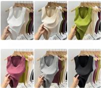 Camisola De Mujer 2025 Estilo Coreano Sólida Con Cuello Redondo Bajo Y Ribbed Basic Summmer Elasticado Slim Versátil - details 2