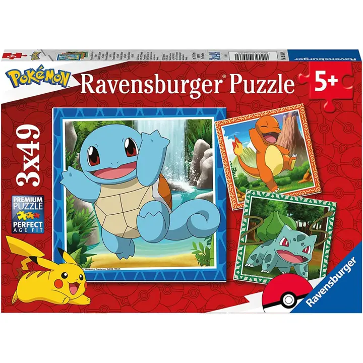 Puzzle Pokémon Charmander, Bulbasaur y Squirtle 3 x 49 piezas, Ravensburger, 05586 - 1