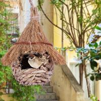 Casa De Pájaros Tejida a Mano Wren Finch Para Exteriores E Interiores Jaula De Pájaros De Hierba Hut Para Patios Y Jardines - details 0