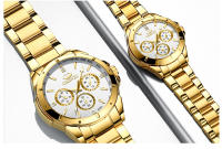 Reloj De Pulsera De Lujo Para Hombre CHENXI Dial Dorado Cuarzo Acero Inoxidable Impermeable Reloj De Negocios Con Manos Luminosas Y Cierre De Seguridad - details 3