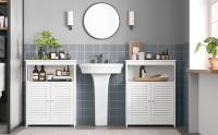 VASAGLE Armario del Baño, Mueble Baño, Armario de Cocina, Organizador con Compartimiento Abierto, Armario Almacenaje con 2 Puertas, 30 x 60 x 80 cm, Blanco/Gris - details 2