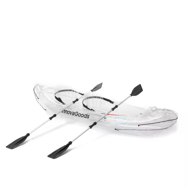 InnovaGoods® Kayak Hinchable 2 plazas, Kayak Hinchable Transparente 312Cm, Kayak Hinchable con 3 cámaras de Aire, 2 Asas de Transporte, 2 remos Desmontables, 2 Asientos hinchables, hinchador Manual. - 1