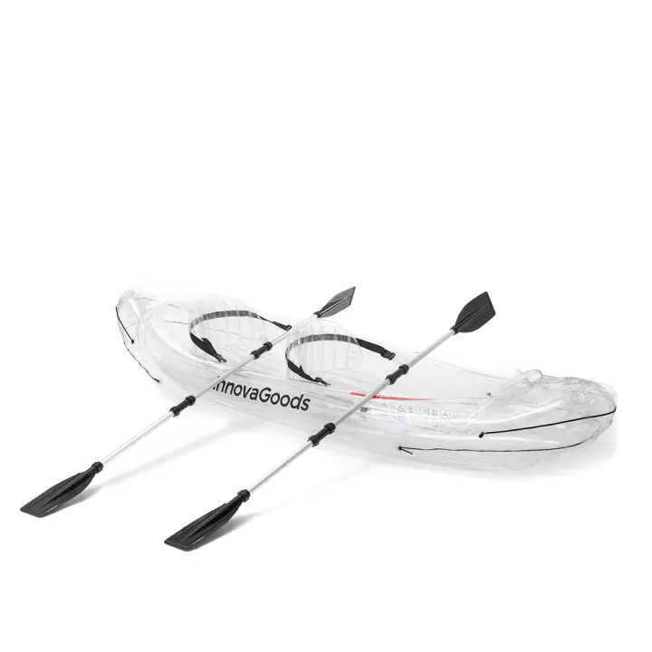 InnovaGoods® Kayak Hinchable 2 plazas, Kayak Hinchable Transparente 312Cm, Kayak Hinchable con 3 cámaras de Aire, 2 Asas de Transporte, 2 remos Desmontables, 2 Asientos hinchables, hinchador Manual. - 1