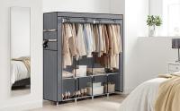 SONGMICS Armario de Ropa, Armario de Tela Portátil, con 4 Barras para Colgar, Estantes, 4 Bolsillos Laterales, 45 x 170 x 167 cm, Espacioso para Dormitorio, Salón, Gris/Negro/Azul Oscuro/Verde Oliva - details 0