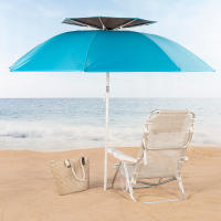 Aktive - Sombrilla playa antiviento, 200 cm, de poliéster y aluminio, con 8 varillas fibra de vidrio, efecto chimenea, 3 niveles de resistencia al viento, ajustable e inclinable, color azul - details 1