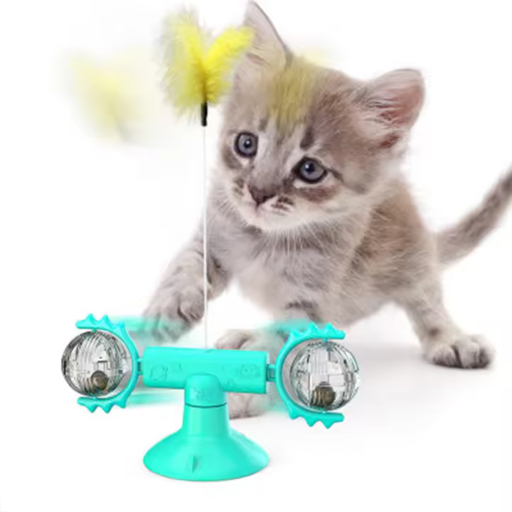 SOMY Juguete Interactivo para Gato Pluma, Bola/Muelle Juguete Intercambiable para Gato Juguete Pluma para Gato Juguete Molinillo de Viento con Pluma/Bola SY - 1