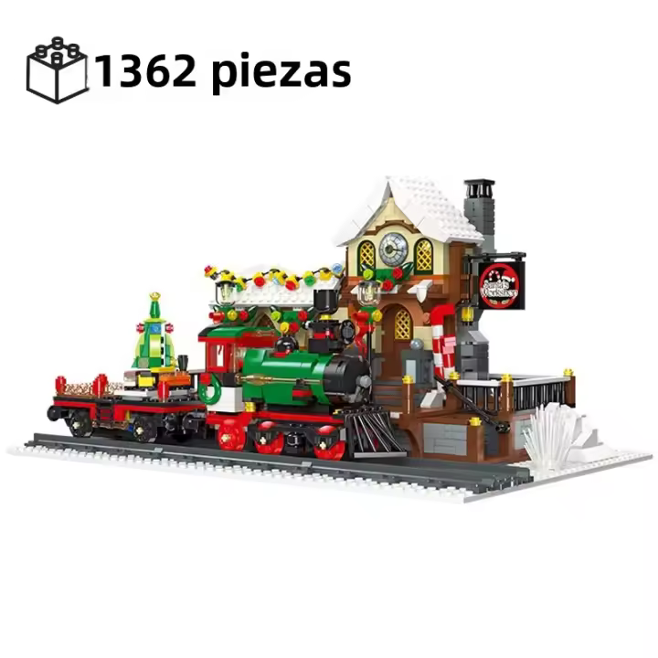 Bloques De Construcción De Tren Navideño Con Luz Y Paisaje De Calle Estación De Ferrocarril De Invierno Para Juguetes De Montaje Para Niños - 1