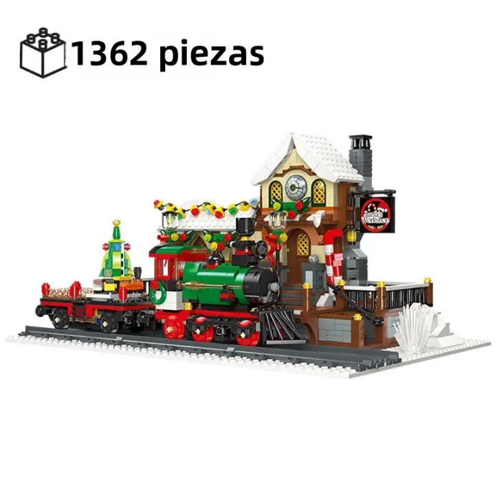 Bloques De Construcción De Tren Navideño Con Luz Y Paisaje De Calle Estación De Ferrocarril De Invierno Para Juguetes De Montaje Para Niños - 1