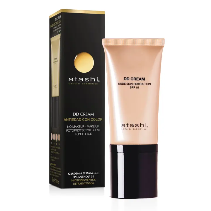 Atashi DD Cream Antiedad SPF 15 | Tratamiento Hidratante Antiedad con Color | Efecto Buena Cara, Flash, Lifting Inmediato | 8 beneficios en 1 | Con Retinol |  Efecto No Make Up Make Up | Para todo tipo de pieles | Disponible en 4 tonos | 50ml - 1