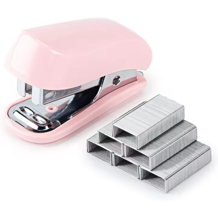 Grapadora, capacidad de 20 a 50 hojas, con grapas y juego de quitagrapas, grapadora de escritorio, grapadora de oficina (rosa, 20 hojas) - 1