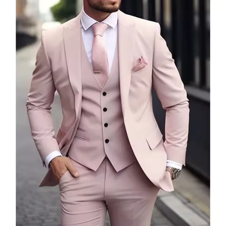 Traje De Lujo Para Hombre 3 Piezas Terno Formal Con Chaleco Y Pantalones Corte Slim Fit Material COTTON Apto Para Todas Las Estaciones - 1