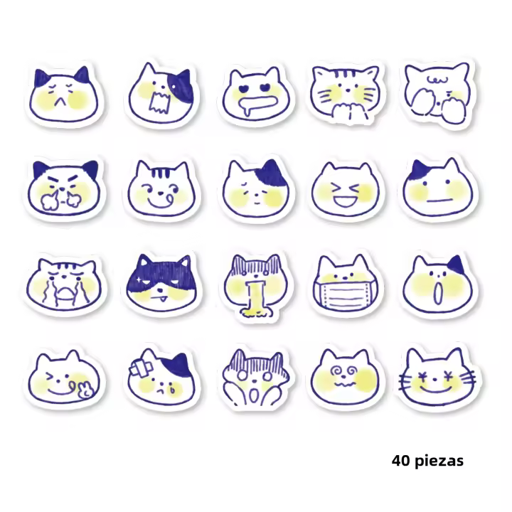 40pcs Pegatinas De Gato Azul Lindo Para Decorar Portátil Motocicleta Maleta PVC Impermeable Y Duradero Tamaño 6.5x4.5cm - 1