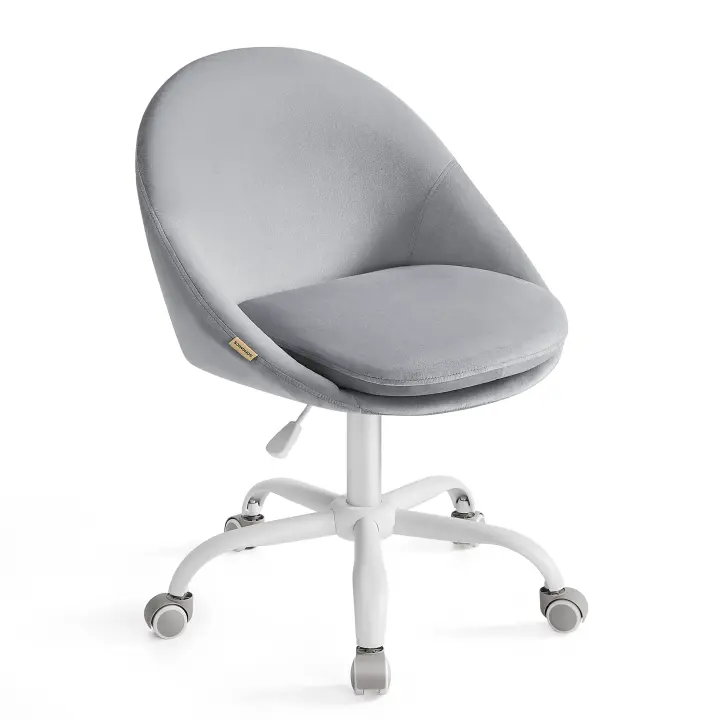 SONGMICS Silla de Oficina en Casa, Silla Giratoria de Terciopelo, Silla de Escritorio, Acolchada con Espuma, Altura Ajustable, para Estudio, Dormitorio, Gris Paloma/Rosa Jalea - 1